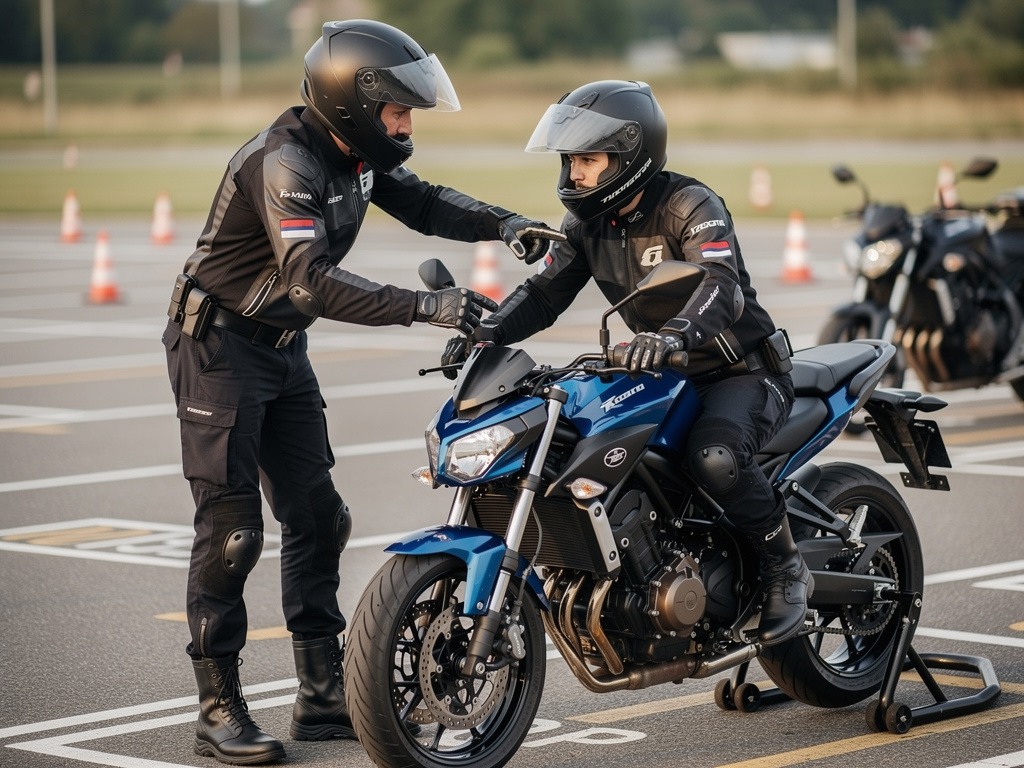Exercices pratiques de conduite moto sur parking