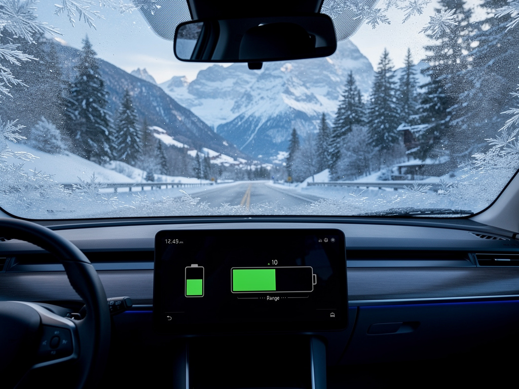 Elektroauto auf Schweizer Bergpass im Winter